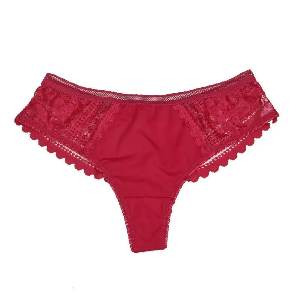 Brazilian Style Ice Silk Lace Girl Panties Hollow Out Sexy Low-rise Women's Hipster Cool Underwear Thong Briefs Lingeries Tanga