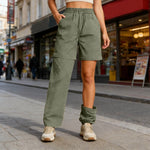 Women's Casual Waterproof Hiking Pants Loose Fit Zip Off Convertible Shorts High Waist Drawstring Wide Leg Pants With Pockets