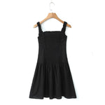 Foridol Bowknot Smocked White Short Dress Women Summer Cotton Mini Sleeveless Tank Sundress Beach Chic Buttons Dress for Petite