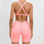 Seamless Yoga Fitness Sets Women High Waist Hip-Lifting Shorts & Sports Bra Workout for Running Gym