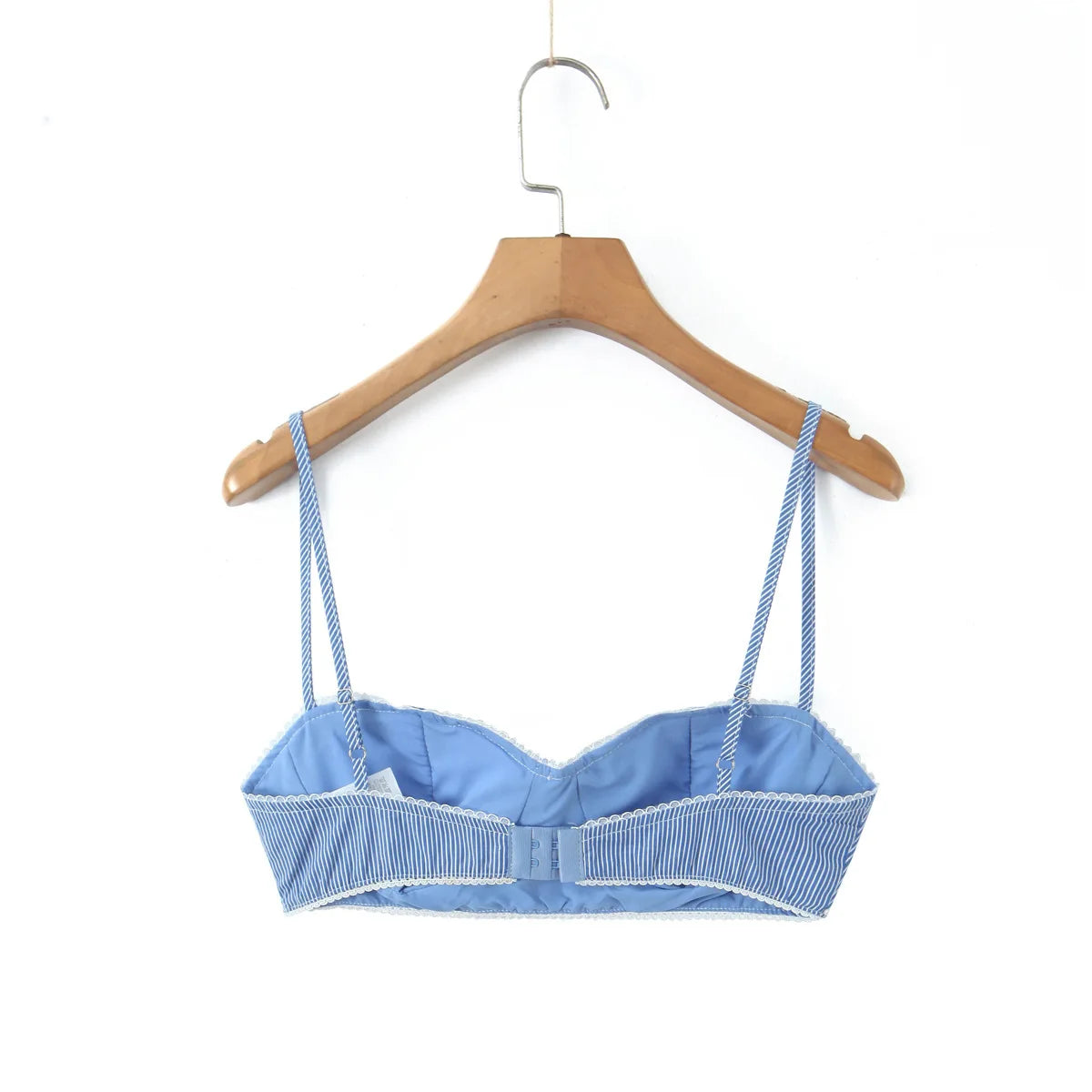 Striped Bra For Women Straps Lace Trim Sweetheart Neckline Lightly Padded Cups Cotton Fabric For Stylish Style Girl Elegant 4UU5