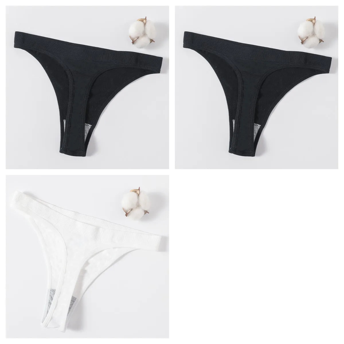 3Pcs/Set Women Brazilian Panties Low-Rise Thong Comfort T-back Underwear Sexy Lingerie High-Stretch Ｇ-string Multi Color M-XL