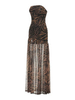 Women’s Tube Top Dress Bohemian Printed Strapless Mesh High Slit Long Dress Summer Evening Party Beach Sexy Club Dresses Summer