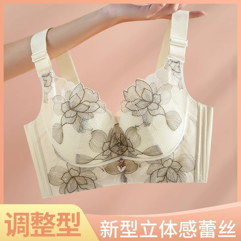 Women's Push up Bras Adjustable New Wireless Bras Women Flower embroidery Bra Underwear Large Size 36-52 CDE Cup Underwear Women