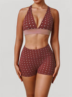 Summer Red Polka Dot Print Yoga Sets Women V Neck Shockproof Sports Bra High Elasticity Hip Lifting Shorts Running Fitness Suits