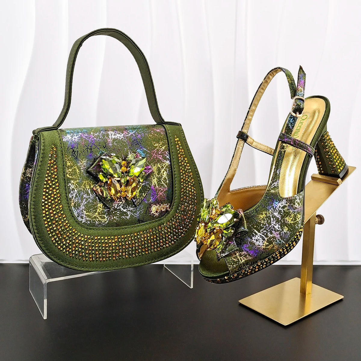 Doershow Women Shoes and Bags To Match Set Italy Party Pumps Italian Matching Shoe and Bag Set for Party shoes!HG1-1