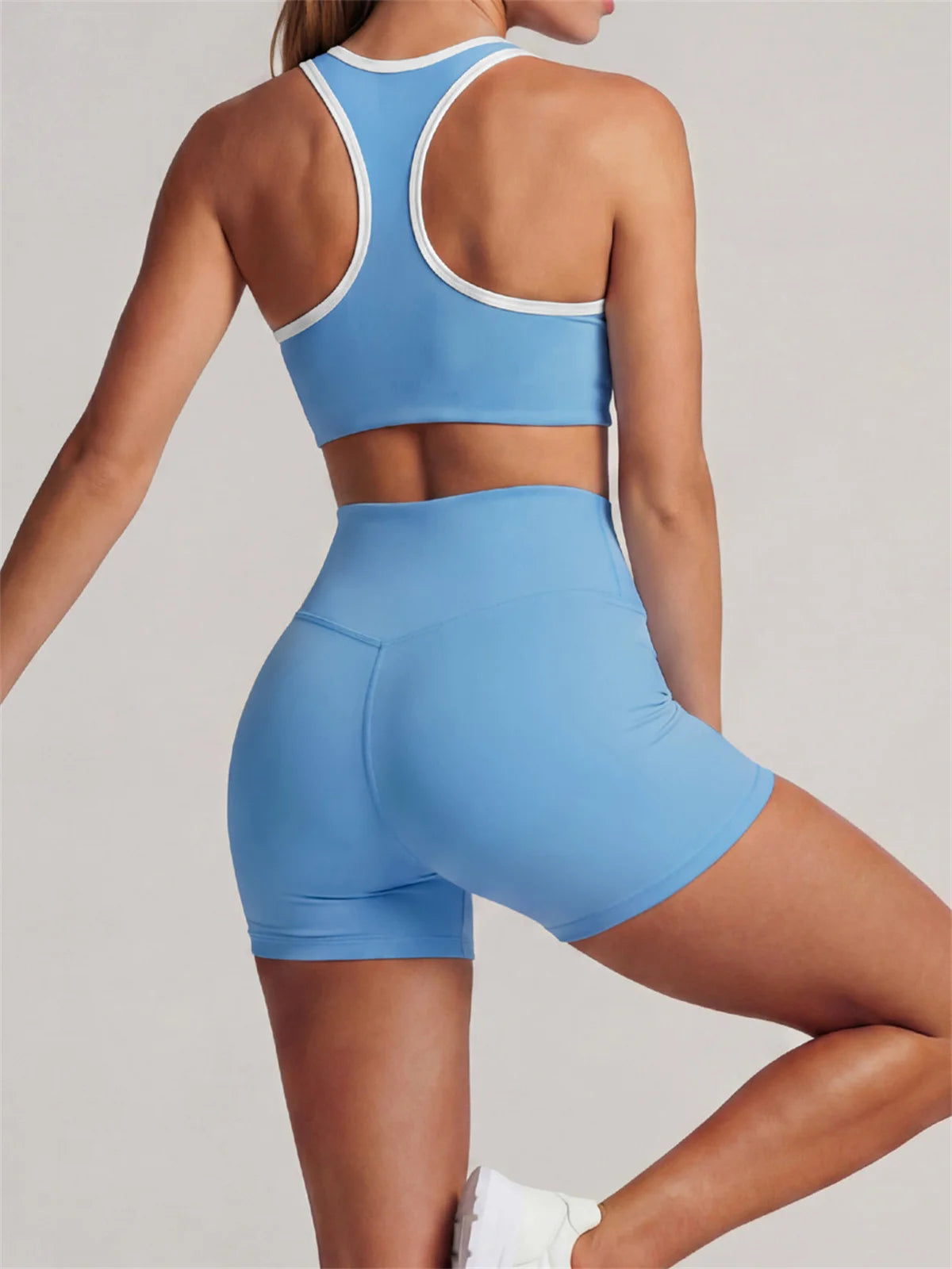 Summer 2 Pieces Yoga Sets Women Color Contrast Back I-shaped Shockproof Sports Bra High Waist Shorts Gym Fitness Suit Tracksuit
