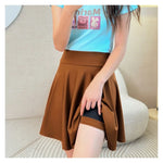 Women Flared Skirts Summer Basic Skirt Fashion Dancer Uniform Versatile Black Safety Pants Skirt Elastic Pleated Skirt Long 45CM