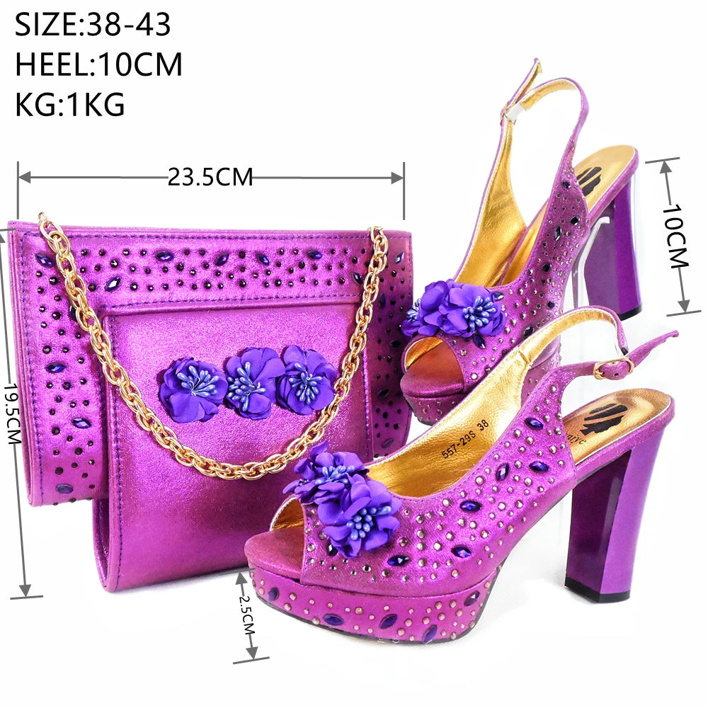 Doershow New Arrival African Wedding Shoes and Bag Set gold Color Italian Shoes with Matching Bags Nigerian lady partyHJK1-14