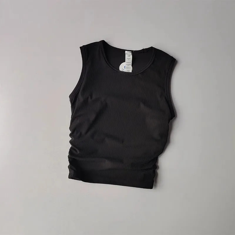 Women's Summer Nude I-Shaped Yoga Sports Vest Slimming Quick Dry Pleated Top for Fitness And Sports Activity