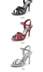2026 Summer New Women's Metallic High Heel Sandals Ankle Strap Crystal Buckle Stiletto Heels Sexy Party Wedding Prom Dress Shoes