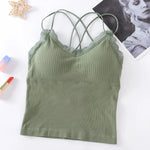 Summer Tank Top Women Crop Tops Sexy Lingerie Beauty Back Seamless Underwear Lace Bralette Camis Female Padded Camisole Femme