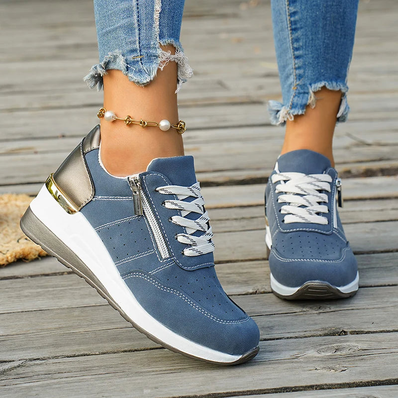 Plus Size 44 Platform Casual Sneakers for Women Lace Up Anti Slip Thick Sole Sport Shoes Woman 2026 Spring Zipper Walking Shoes