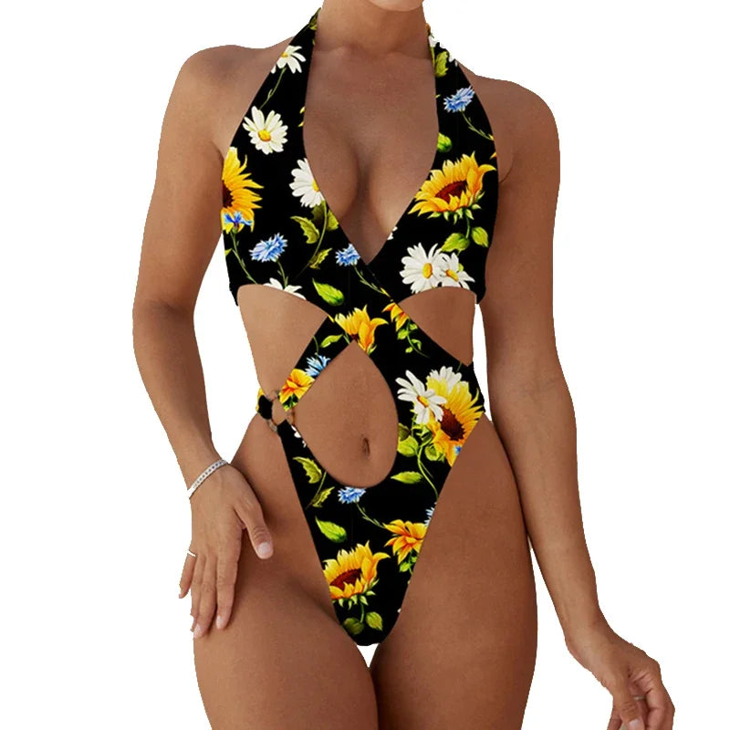 2025 Sexy High Cut Out Halter Female Swimwear One Piece Swimsuit Women Cross Bandage Monokini Bather Bathing Suit Swim Bodysuit
