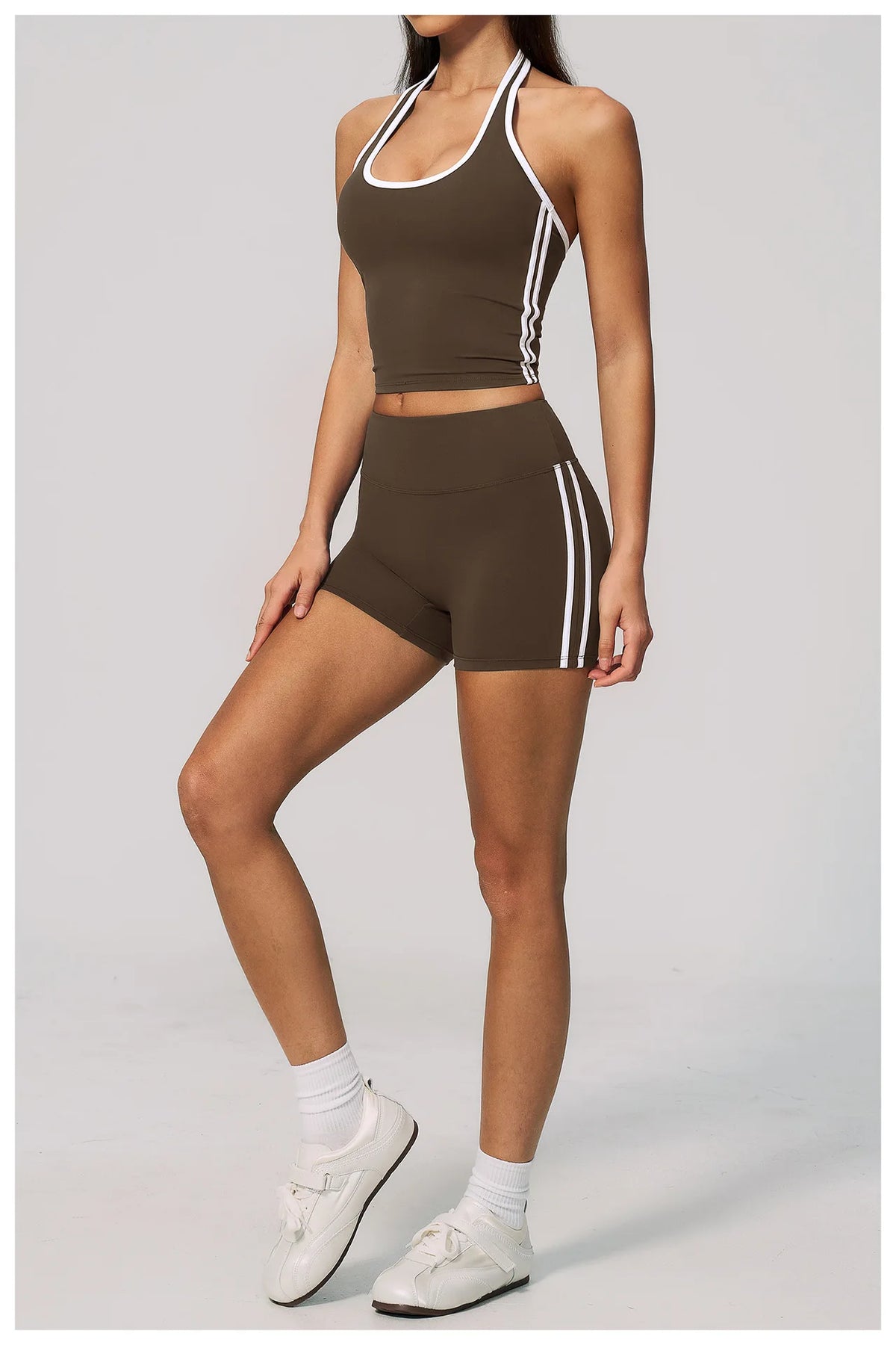 Naked Color Contrast Yoga Sets Women Hanging Neck Sports Vest Gym Clothes Breathable High Waist Shorts Fitness Suits Tracksuit
