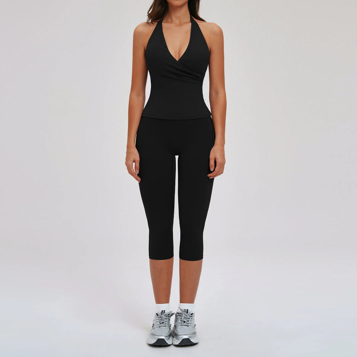 2PCS Workout Set Women Yoga Sets V Neck Cross Slim Sports Tank Top Athletic Wear Outdoor Tight High Waist Leggings Fitness Suits