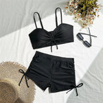 Wrinkled Knotted Shorts High Waist Bikini Female Swimsuit Women Swimwear Two-Pieces Bikini Set Bather Bathing Suit Swim V6197