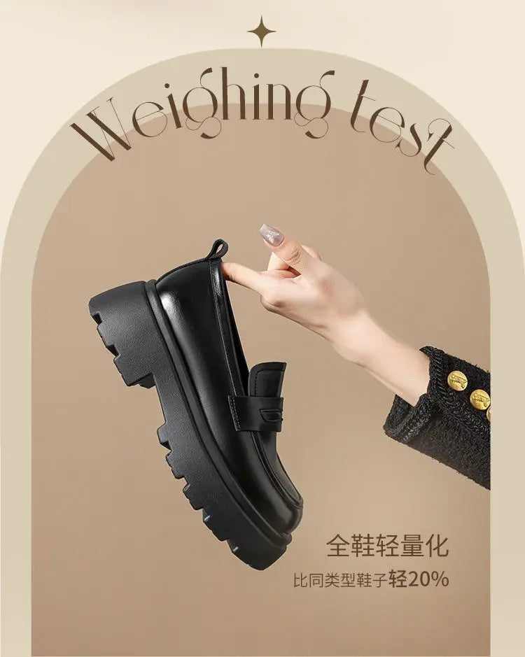 2026 Thick-Soled Waterproof British-Style Women's Loafers - Winter Retro Slip-On Height-Boosting Shoes, Simple & Lightweight