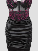 Hot Girls Slim Spaghetti Strap Mini Dresses Women Sexy See Through Flower Lace Fold Package Hip Bodycon Short Dress Club Vestido