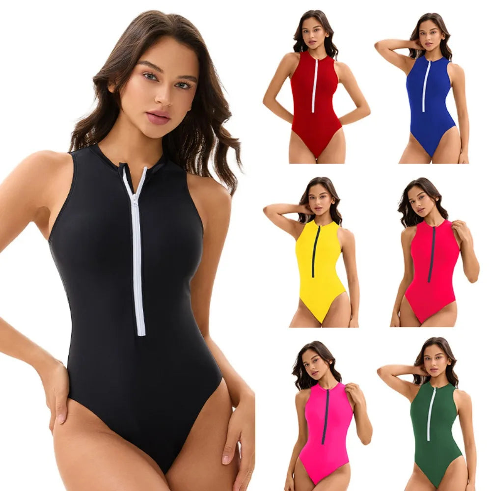 2026 New Zipper One Piece Swimsuit For Women Plus Size Swimwear Solid Bathing Suit Summer Beachwear Swimming Suit For Women 3XL