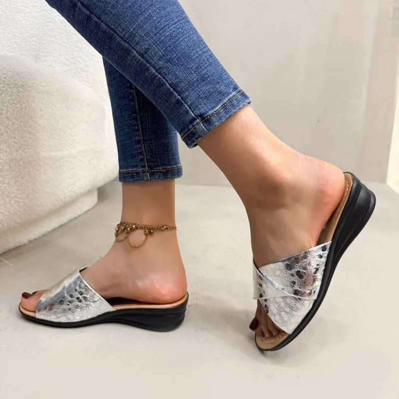 Gold Flat Sequin Cloth Slippers for Women 2026 summer Casual Flat Sandals for Women Fashion Sandals Outdoor Flip Flops36-42