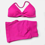 2 Pieces Gym Set Women Workout Clothes Scrunch Shorts Set Halter Sports Bra Fitness Top Woman Sportswear Yoga Set Outfits