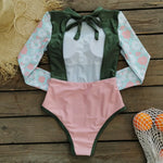 Long Sleeve Swimwear 2024 Surfing Bathing Suit Women Backless Print One Piece Swimsuit Retro Rashguard Monikini Bodysuit