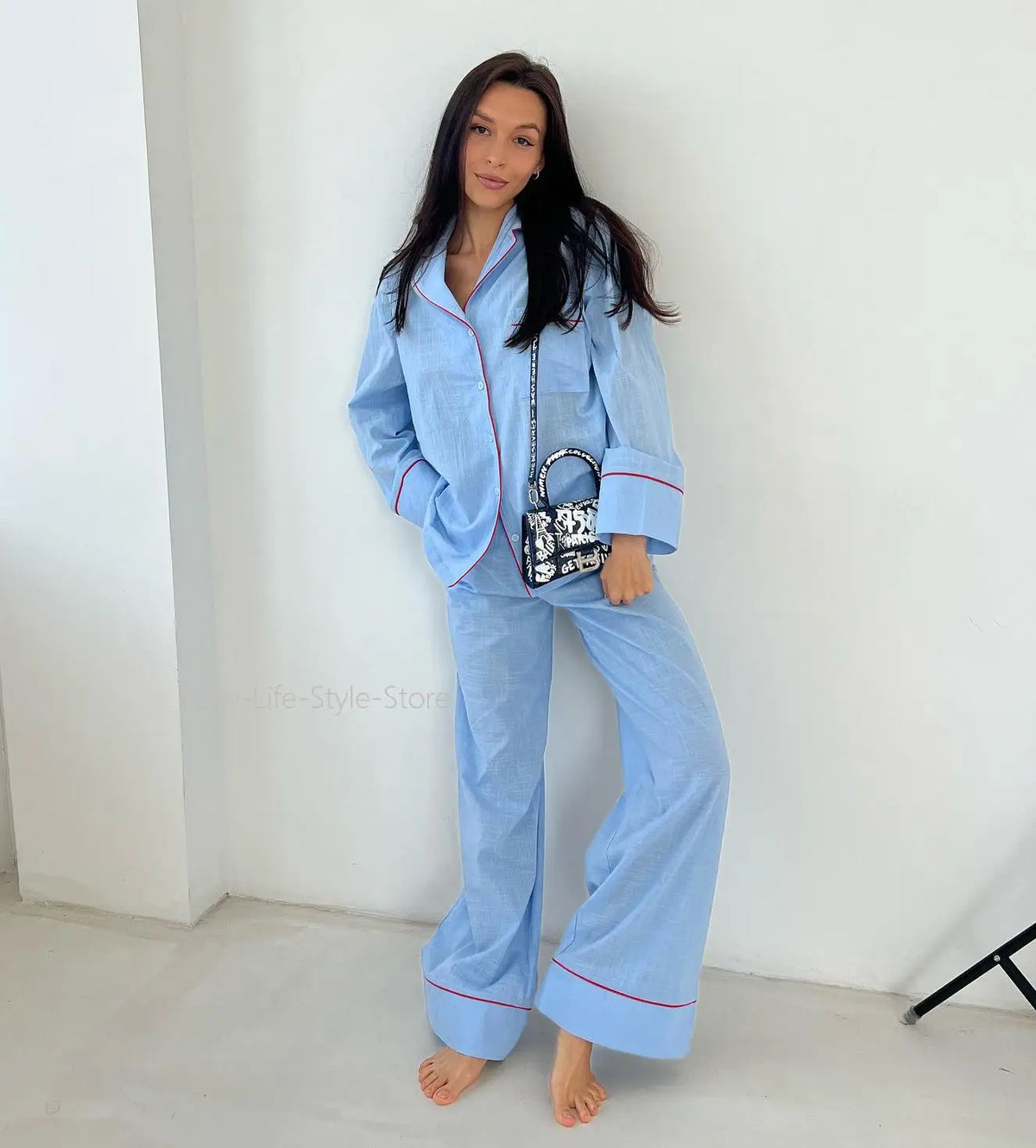 Women 2026 European Autumn Winter Cotton Pajama Set Open Front Long Sleeve Loose Casual Two Piece Ladies Homewear Sleepwear