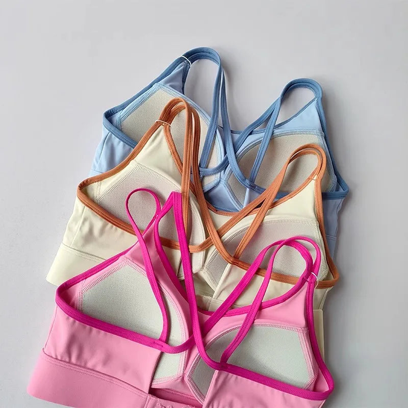 Women's Beautiful Back Contrasting Sports Bra Integrated Buckle Yoga Top Fitness Bra Supportive Active Wear