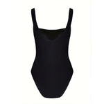 Vintage Black Knitted Patchwork One Piece Swimsuit 2026 Women Halter V Neck Back Bandage Cross Slim Tummy Control Swimwear