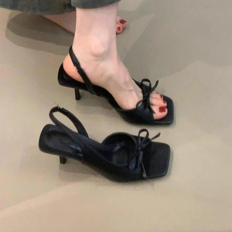 Summer Butterfly-knot Floral Women Sandals FashionLadies Outdoor Square Toe Dress Sandalias