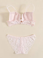 1 Set Elegant Lace Embroidery & Breathable Fabric Lingerie Set: Push-Up Bra, Drop Waist Sheer Panty - Ultimate Valentine's Day