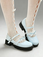 2026 Plus size 47 Sweet Blue Lace Ruffles Mary Janes Shoes Women Gothic Black Bow Knot Cute Lolita Cosplay Flats Casual Shoes