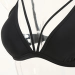 Women's Wire Free V Neck Triangle Bikini Top Black Hollow Out Push Up Bra Sexy Swimsuit Summer Adjustable Straps Bathing Suits