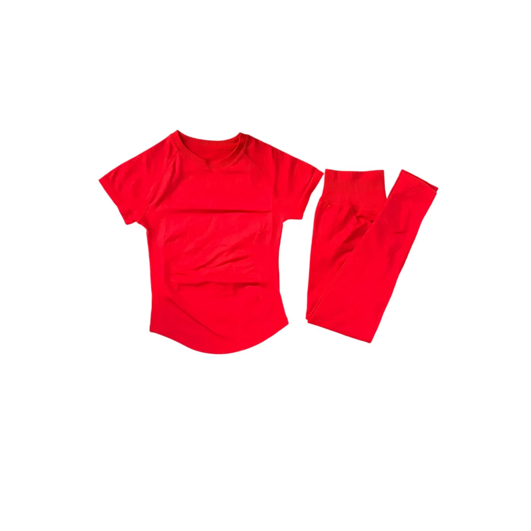 2 Piece Women Solid Color Set Summer Casual Short Sleeve T-Shirt High Waist Long Pants Soft Breathable Tracksuit Daily Outfit