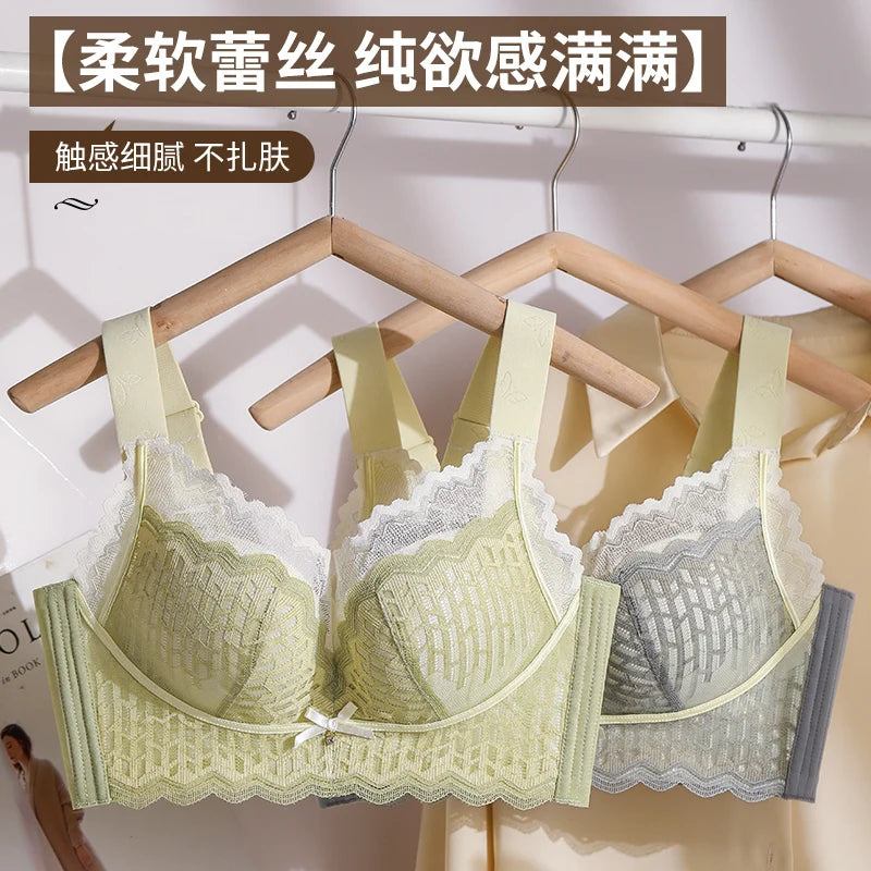 Thin WireFree Underwear Women Thin Style Large Chest Show Small Bra Gathered Adjusted Breast Closure No Steel Ring Bra 80-120CDE