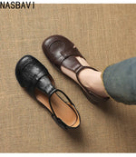 French Slip-on Single Shoes Retro British Shoes for Women Brown T-Strap Shallow Flat Sandals Soft Leather RomeSummer New 32-43