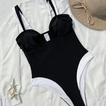 DEKA Splicing High Leg Cut Women U Neck Wrinkled One Piece Swimsuit Female Monokini Padded Bather Bathing Suit Swim