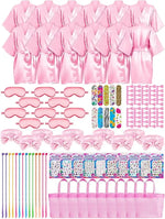92 Pcs Spa Party Favors for Girls Slumber Party Supplies Kids Satin Robes Sleepover with Gift Bags for Girl Kids Birthday Gifts