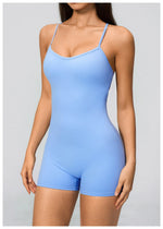 New Cross Back Yoga Jumpsuit Women Tight Sleeveless Hollow Out Sports One Piece Suit Butt-Lifting Shorts Fitness Bodysuits