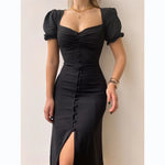 Fashion Bandage Bodycon Dresses For Women Puff Short Sleeves Sexy Low Cut Slim A-line Dress Elegant Ladies Vestidos 2023 Summer