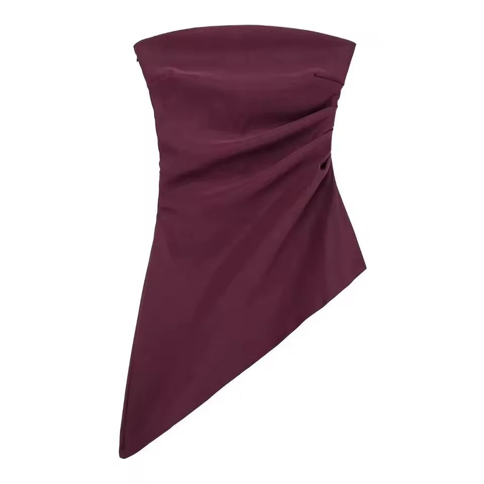 HH Elegant Women's Strapless Ruched Side Top Asymmetrical Hem Crop Tube Top for Vacation Wedding Guest Evening Wear
