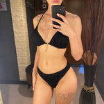 Wrinkled Halter Bikini Women Swimwear Female Swimsuit Two-Pieces Bikini Set Brazilian High Cut Bather Bathing Suit Swim V6209