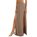 Sexy High Waist Women Elastic Side High Split Skirts Solid Loose Fit Sweat Absorption Summer Female Long Beachwear Skirts