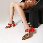SpringAutumn New Model Fashion High Heels Nude Shoes Color Blocking Pointed Tip Buckle Leopard Print Sexy Party Women's Shoes