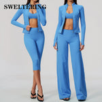 Yoga Set 3PCS Women's Tracksuit Workout Outfit Zipper Fitness Long Sleeved Sportswear Gym Clothes Female Sports Bra Yoga Clothes