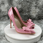 Pink Patent Leather Bow Pumps Women Pointed Toe Stiletto High Heels Elegant Wedding Party Dress Shoes Ladies Formal Evening Pump