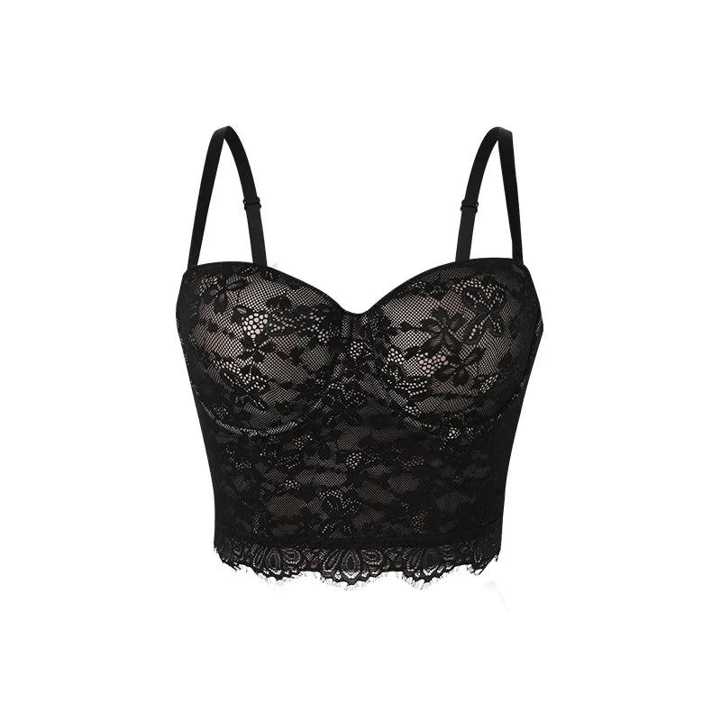 Sexy Lace Flowers Embroidery Bra Summer Women Underwear That Can Be Worn as Outerwear Fish Bones Body Corset Top Black Lingerie