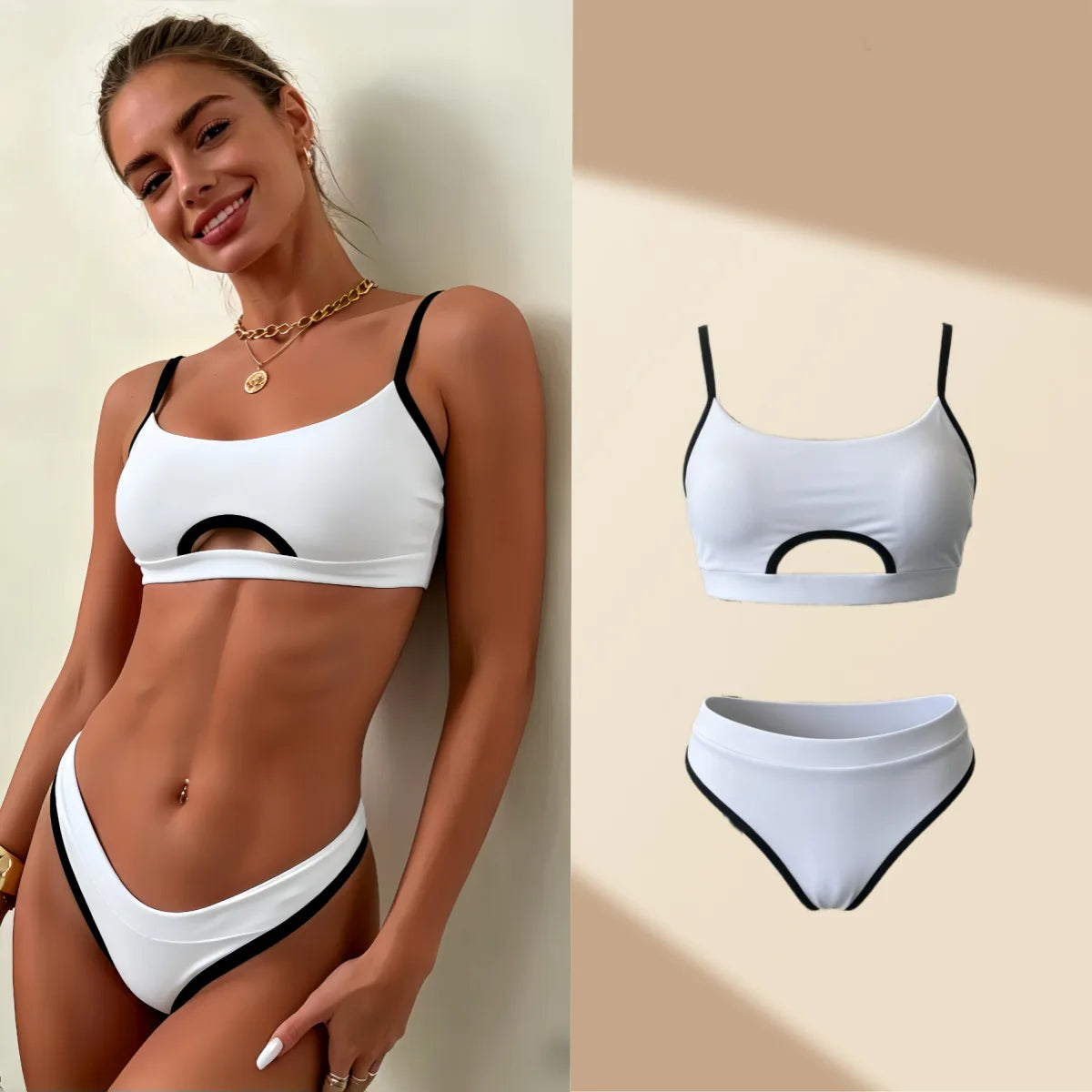 New Solid Color Two Piece Bikini Set Women Sporty Casual Push Up Tummy Control Swimsuit Swimwear Beach Vacation Summer Swimsuit