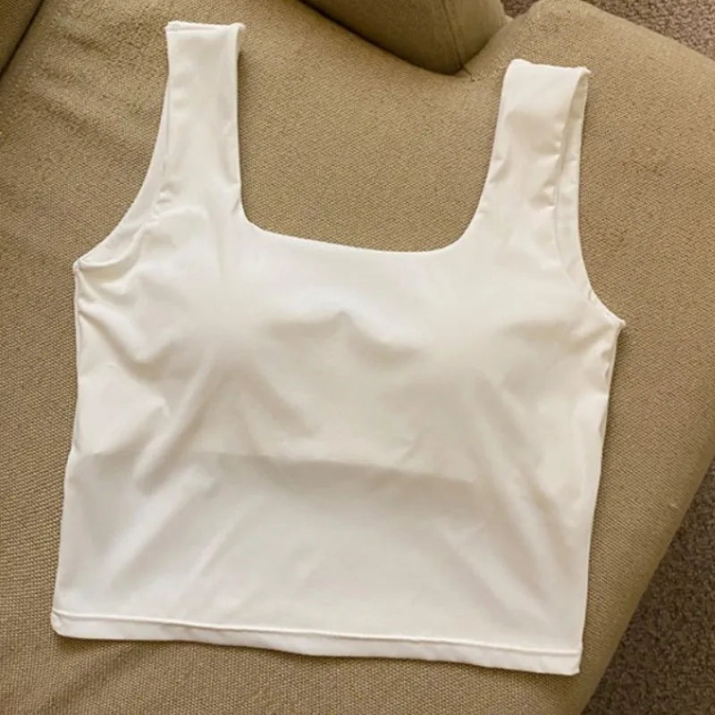 Summer Ice Silk Bras Top Square Neck Crop Top Solid Color Underwear Streetwear Bra Top for Women Sexy Lingerie